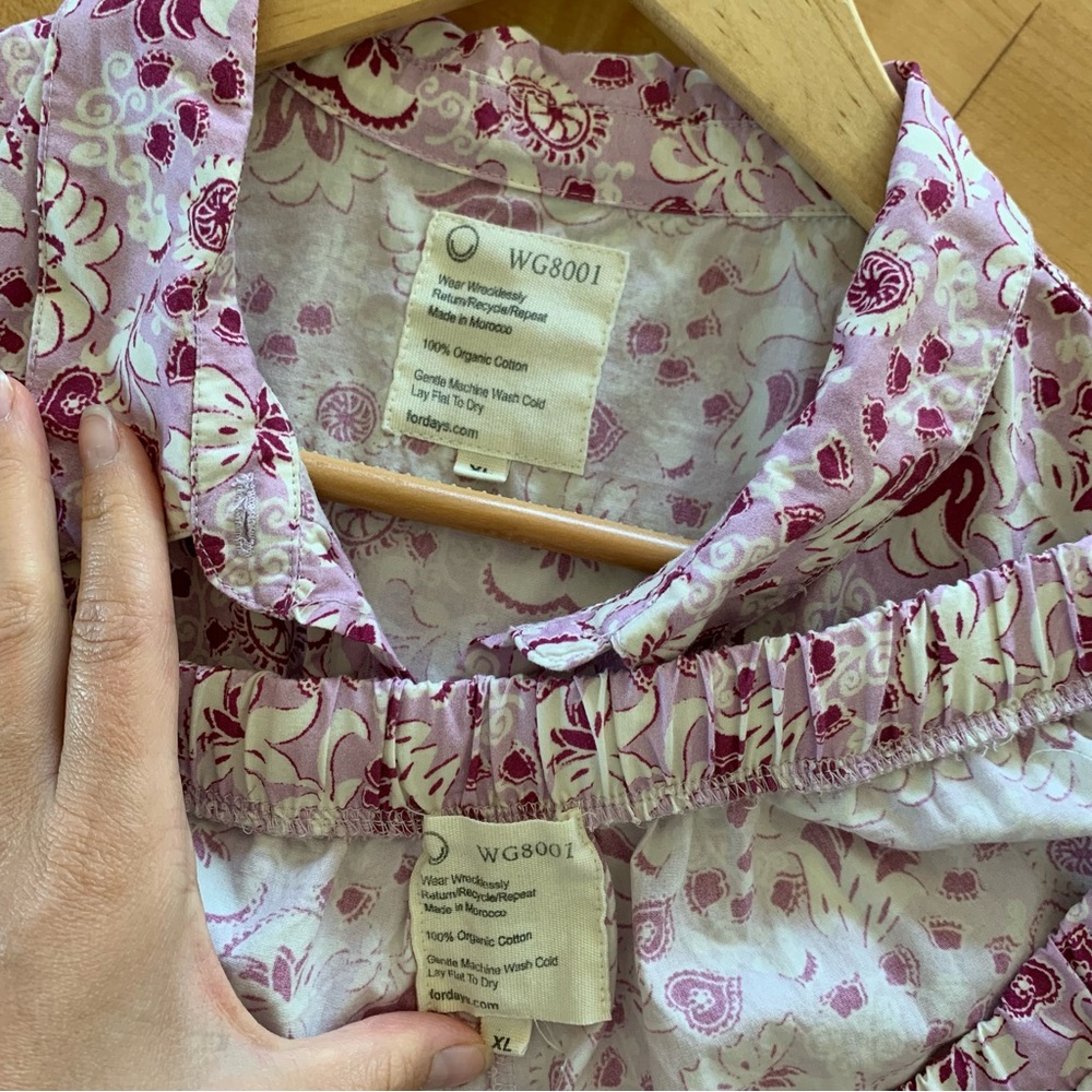 For Days Pajama Set Organic Cotton Poplin Printed Long Sleeve Top Pants Size XL - Picture 7 of 8